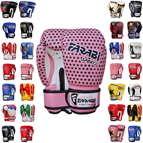 Farabi Boxing Gloves Kids Junior Muay Thai Kick Boxing Training MMA Punching Gloves (Star Pink, 4OZ)