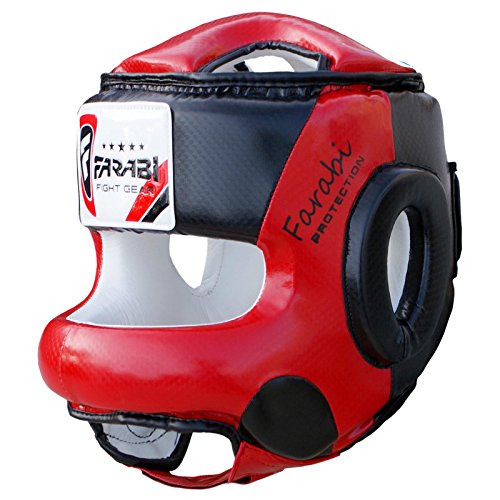 Farabi Boxing MMA Muay Thai Fitness Kick Boxing Head Guard Head Protector Helmet Front Bar (Red & Black, L/XL)