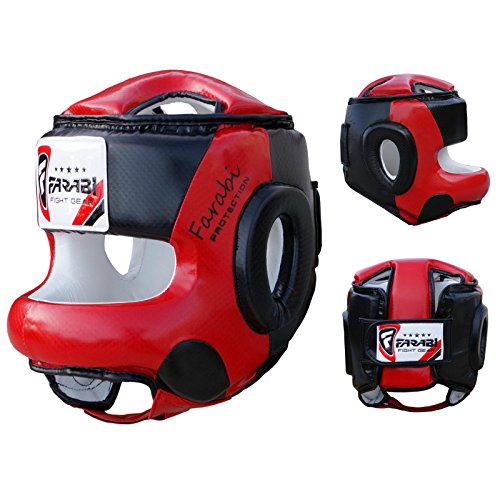 Farabi Boxing MMA Muay Thai Fitness Kick Boxing Head Guard Head Protector Helmet Front Bar (Red & Black, L/XL) Farabi Boxing MMA Muay Thai Fitness Kick Boxing Head Guard Head Protector Helmet Front Bar (Red & Black, L/XL)