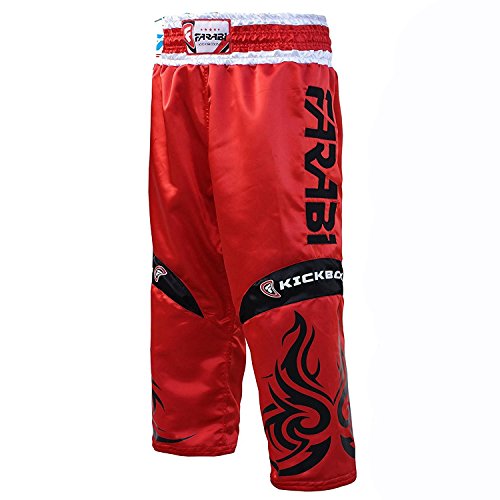 Farabi Kickboxing Trousers Pants Mix Martial Arts Full Contact Blue Red Black Adult & Kids Sizes (Red, Medium)