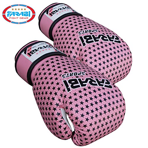 FARABI Kids Boxeo Guantes, Junior 4oz MMA Muay Thai y Kickboxing Guantes de Boxeo, Guantes de Entrenamiento (Estrellas de Color Rosa)