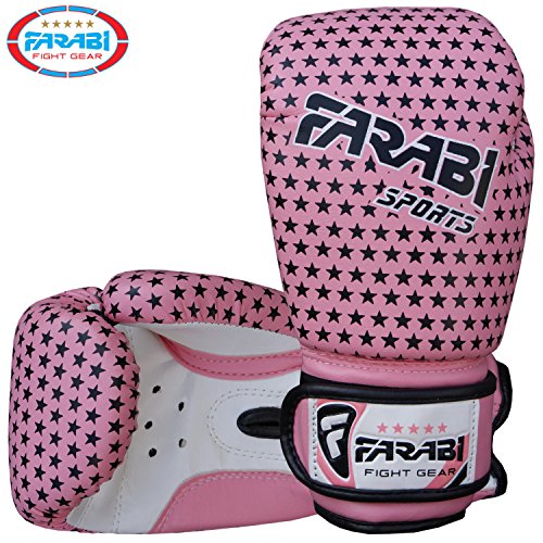 FARABI Kids Boxeo Guantes, Junior 4oz MMA Muay Thai y Kickboxing Guantes de Boxeo, Guantes de Entrenamiento (Estrellas de Color Rosa)