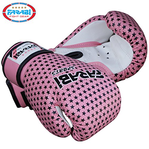 FARABI Kids Boxeo Guantes, Junior 4oz MMA Muay Thai y Kickboxing Guantes de Boxeo, Guantes de Entrenamiento (Estrellas de Color Rosa)