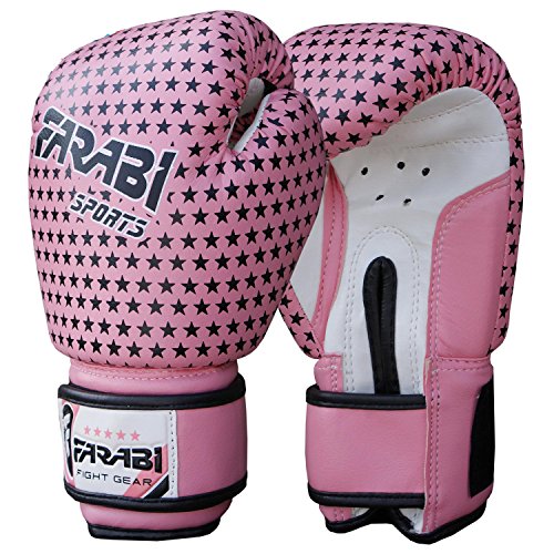 FARABI Kids Boxeo Guantes, Junior 4oz MMA Muay Thai y Kickboxing Guantes de Boxeo, Guantes de Entrenamiento (Estrellas de Color Rosa)