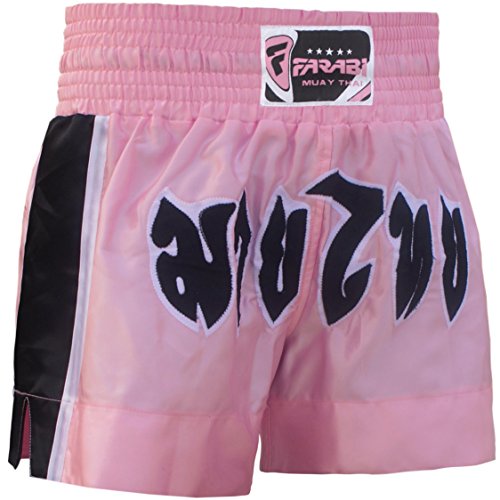 Farabi Muay Thai Shorts Kickboxing Pink Boxing Trunks Kids to Adult (M)
