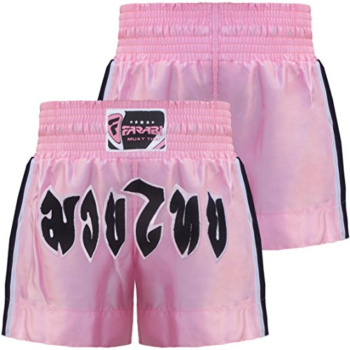 Farabi Muay Thai Shorts Kickboxing Pink Boxing Trunks Kids to Adult (M)