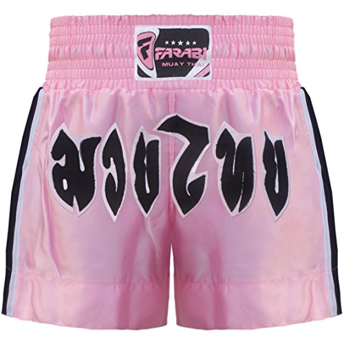 Farabi Muay Thai Shorts Kickboxing Pink Boxing Trunks Kids to Adult (S)
