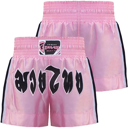 Farabi Muay Thai Shorts Kickboxing Pink Boxing Trunks Kids to Adult (S)
