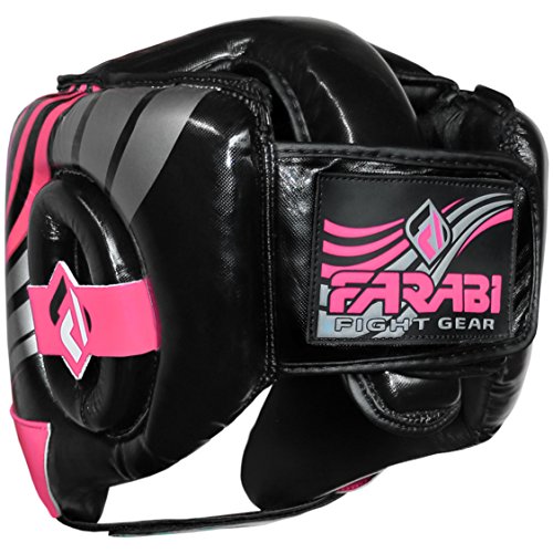 Farabi - Protector de cabeza para boxeo, artes marciales mixtas y muay tailandés (negro/rosa, pequeño)