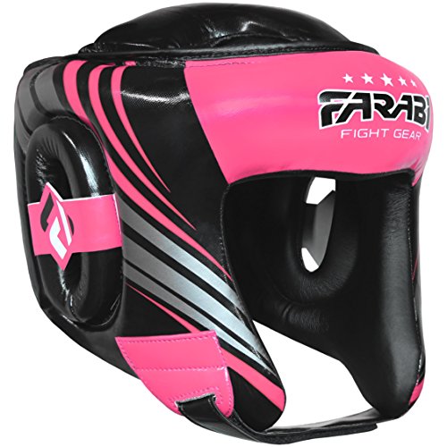 Farabi - Protector de cabeza para boxeo, artes marciales mixtas y muay tailandés (negro/rosa, pequeño)