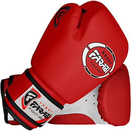 Farabi Sports - Guantes de boxeo para niños (piel sintética, 113 g), color rojo