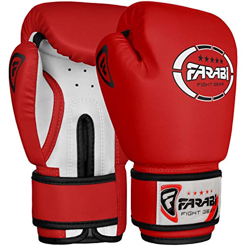 Farabi Sports - Guantes de boxeo para niños (piel sintética, 113 g), color rojo