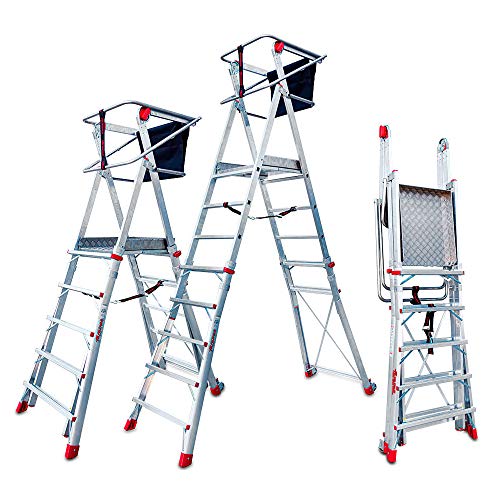 Faraone - Escalera con Plataforma PLS5-250x83x26 cm - Escalera 5 Peldaños - Escalera Plegable de Aluminio - Uso Profesional - Fácil de Transportar - Con ruedas - Altura Regulable Faraone - Escalera con Plataforma PLS5-250x83x26 cm - Escalera 5 Peldaños - Escalera Plegable de Aluminio - Uso Profesional - Fácil de Transportar - Con ruedas - Altura Regulable