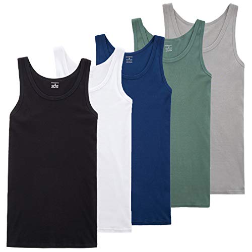 FARCHAT Hombres Camiseta Tirantes Hombre 5 Piezas De Algodón Cómodo Múltiples Colores Y Tamaños Negro Blanco Azul Marino Gris Oliva XL FARCHAT Hombres Camiseta Tirantes Hombre 5 Piezas De Algodón Cómodo Múltiples Colores Y Tamaños Negro Blanco Azul Marino Gris Oliva XL