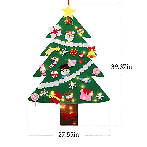 Fascigirl Árbol de Navidad de Fieltro, 39 Inch DIY Navidad Decoración los Ornamentos Desmontables 28pcs y Cadena de Luces Regalos Colgantes de Navidad de la Pared para Niños