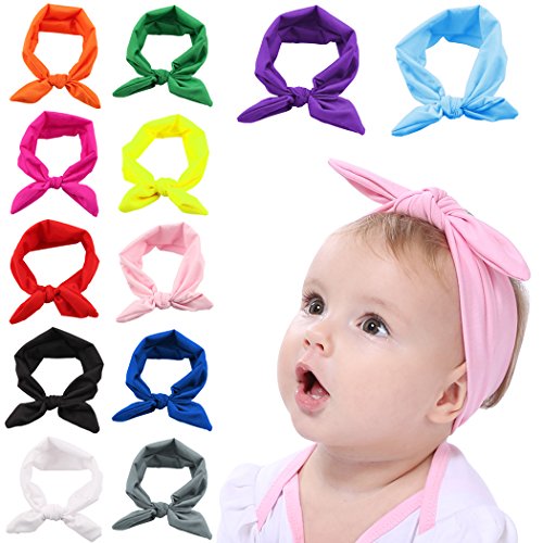 Fascigirl Diademas Bebe, 12Pcs Vendas del bebé Cintillos Bebe Bowknot Mini Diadema Venda De Pelo Elastico Bebé Cintillo Pelo Niña Turbante Arco para el Cabello Diadema Accesoriosl