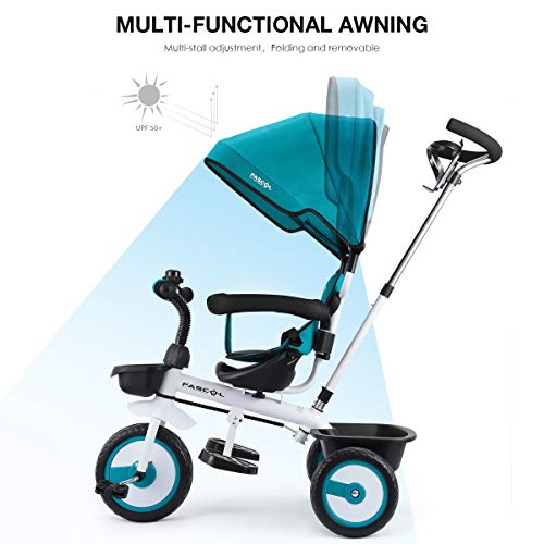 Fascol 4 en 1 Triciclo para Niños con Asiento Giratorio Adecuado para Mayores de 12 Meses - 5 años Capacidad de Carga 30KG (Azul)