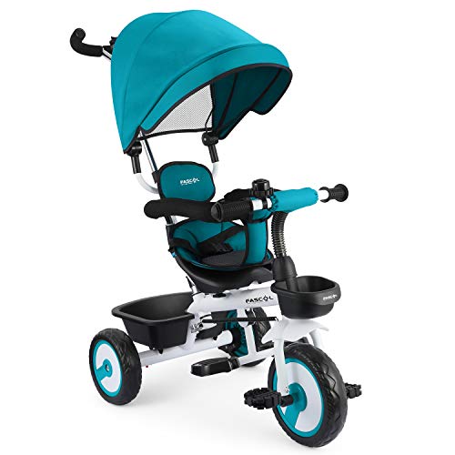 Fascol 4 en 1 Triciclo para Niños con Asiento Giratorio Adecuado para Mayores de 12 Meses - 5 años Capacidad de Carga 30KG (Azul)