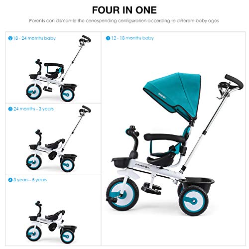 Fascol 4 en 1 Triciclo para Niños con Asiento Giratorio Adecuado para Mayores de 12 Meses - 5 años Capacidad de Carga 30KG (Azul)