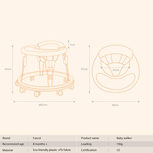 Fascol Andador Bebe,Plegable Caminador con Plato Desmontable y 8 Ruedas Silenciosas para Bebes Mayores de 8 Meses, (Blanco)