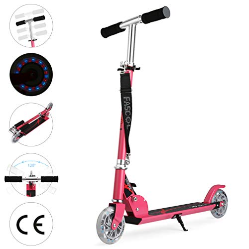 Fascol Patinete Plegable con Dos Ruedas, Patinete Monopatín Scooter para Ciudad niños 3 - 13 años, Rosa