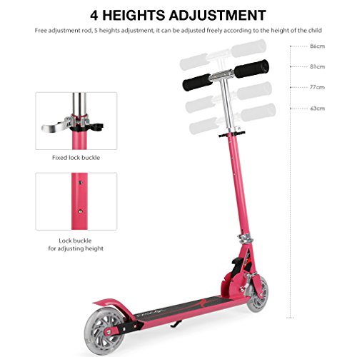 Fascol Patinete Plegable con Dos Ruedas, Patinete Monopatín Scooter para Ciudad niños 3 - 13 años, Rosa