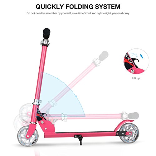 Fascol Patinete Plegable con Dos Ruedas, Patinete Monopatín Scooter para Ciudad niños 3 - 13 años, Rosa