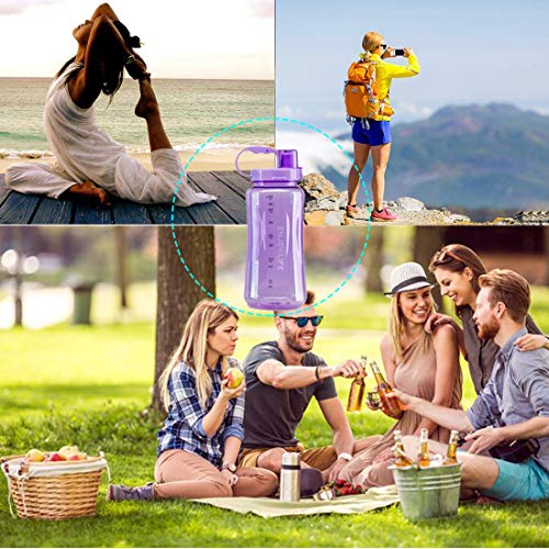 Fastdisk Botella de Agua de Gran Capacidad 2L, Boca Ancha portátil, Gran plástico watera verfugas Taza Espacial, Tazas de Viaje Gratis BPA con Escala, Paja