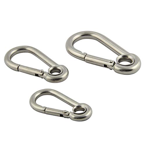 FASTON Mosquetón de acero inoxidable 5 x 50 (2 unidades) con guardacabos de acero inoxidable, V4A, mosquetón de bomberos, gancho para camping y vela FASTON Mosquetón de acero inoxidable 5 x 50 (2 unidades) con guardacabos de acero inoxidable, V4A, mosquetón de bomberos, gancho para camping y vela