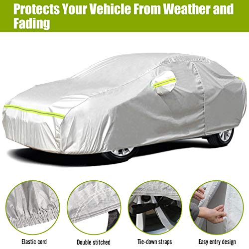 Favoto Cubierta de Coche Impermeable Funda de Coche Exterior Anti-UV Transpirable Resistente al Polvo Lluvia Rasguño Nieve al Aire Libre 490x190x150cm Plata