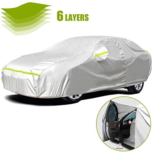 Favoto Cubierta de Coche Impermeable Funda de Coche Exterior Anti-UV Transpirable Resistente al Polvo Lluvia Rasguño Nieve al Aire Libre 490x190x150cm Plata