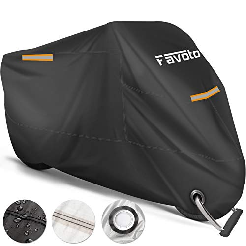 Favoto Funda para Moto Cubierta de la Motocicleta 210T Protectora Poliéster con Banda Reflectante a Prueba de UV Agua Lluvia Polvo Viento Nieve Excremento de Pájaro al Aire Libre XXXL 265cm Negro Favoto Funda para Moto Cubierta de la Motocicleta 210T Protectora Poliéster con Banda Reflectante a Prueba de UV Agua Lluvia Polvo Viento Nieve Excremento de Pájaro al Aire Libre XXXL 265cm Negro
