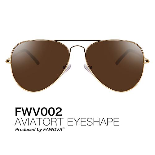 fawova Gafas Aviador Hombre Polarizadas Marron, Gafas Sol Hombre Polarizads Montura de Metal Oro, UV400,Cat.3,58mm