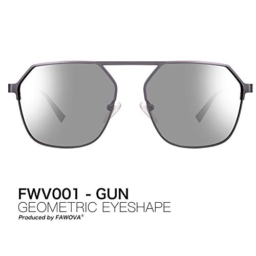 fawova Gafas Hexagonales Hombre Polarizada, Gafas Geométricas Unisex, Gafas de Sol Cuadradas Mujer, Gafas Poligonales con Metal Gris, UV400,Cat.3,56mm(Gris, Plateado Espejado)
