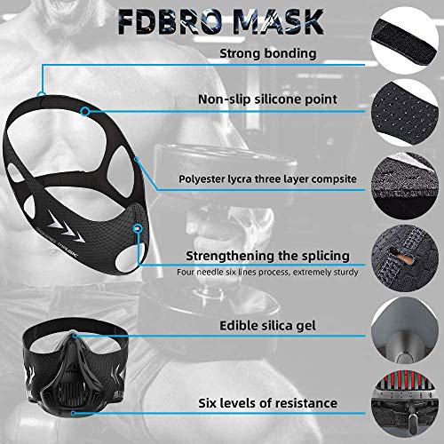 FDBRO Máscara de Entrenamiento Workout Mask Fitness, Running,Resistencia, Cardio, Máscara de Ejercicio para Entrenamiento y Acondicionamiento de Gran Altitud (Plata)