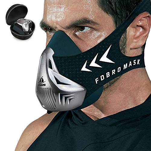FDBRO Máscara de Entrenamiento Workout Mask Fitness, Running,Resistencia, Cardio, Máscara de Ejercicio para Entrenamiento y Acondicionamiento de Gran Altitud (Plata)