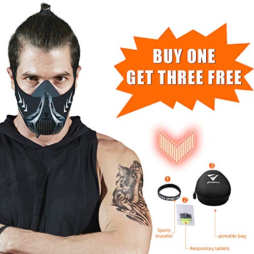 FDBRO Máscaras máscaras de Deportes, Estilo Negro, máscara;scara para Entrenamiento y acondicionamiento de Gran altitud, máscara scara Deportiva 2.0 (Fibra de Carbono, Large(>100kg))