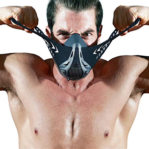 FDBRO Máscaras máscaras de Deportes, Estilo Negro, máscara;scara para Entrenamiento y acondicionamiento de Gran altitud, máscara scara Deportiva 2.0 (Fibra de Carbono, Large(>100kg))