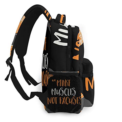 FDFCSD Mochilas Escolares, Músculos no Excusas Pantalla de Frase Mochila Hombre Mujer Casual Mochila para Portatil 14 Pulgadas Mochila Universidad Resistente Mochila Instituto