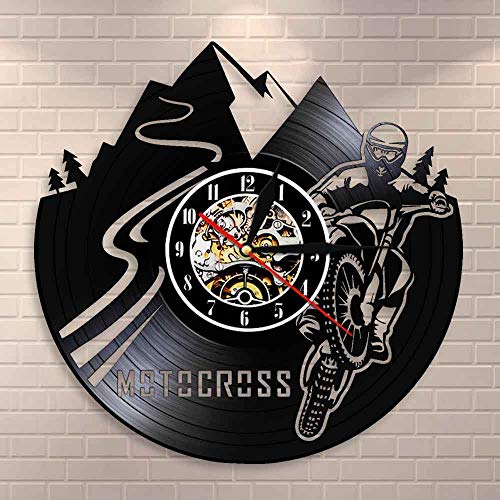 fdgdfgd Classic CD Record Boy Room Decoración Dirt Bike Disco de Vinilo Reloj de Pared Motocross Boy Motorcyclist año Nuevo