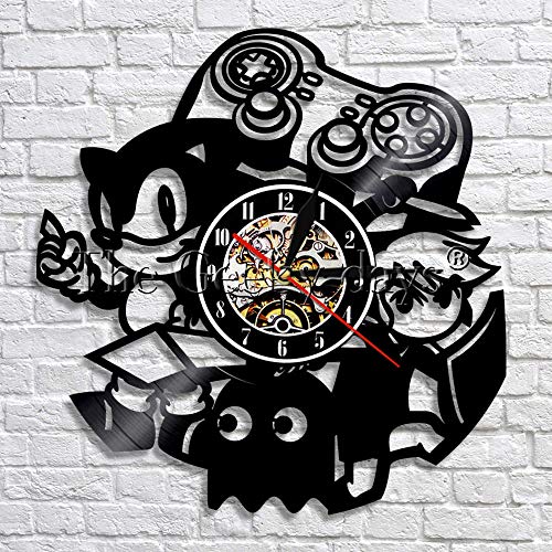 fdgdfgd Classic CD Record Decoration Reloj de Pared clásico con Logo de Juego Reloj de Disco de Vinilo | Grabar decoración de Luces de Halloween