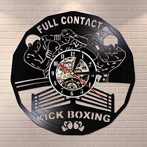 fdgdfgd Classic CD Record Kick Boxing Gym Gymnasium Decoración Reloj Guantes de Boxeo Saco de Boxeo Invader Disco de Vinilo Reloj de Pared | Reloj de Pared Luminoso de 7 Colores