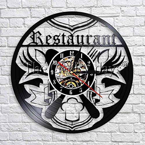 fdgdfgd Disco de CD clásico Restaurante Disco de Vinilo Reloj de Pared 3D Reloj de Tiempo Retro Reloj de Pared de Cocina Decoración de Restaurante | Grabar decoración de Luces de Halloween