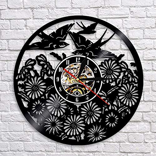 fdgdfgd Diseño Reloj pájaro Pared Arte Animal Tema Disco de Vinilo Reloj de Pared pájaro Flor decoración Tiempo Reloj decoración | Reloj Que Cambia de Color decoración Fresca