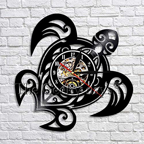 fdgdfgd Negro Retro CD Reloj Tortuga Disco de Vinilo Reloj de Pared Diseño Moderno Animal Silencio Reloj de Pared Decoración | Regalo Hecho a Mano conmemorativo de cumpleaños