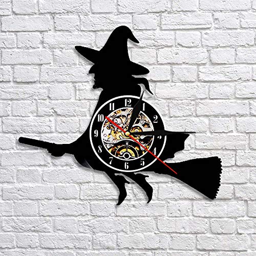 fdgdfgd Reloj de Disco de CD clásico Reloj silencioso de Disco de Vinilo Moderno Arte Volador en Reloj de Pared de Escoba | Grabar decoración de Luces de Halloween