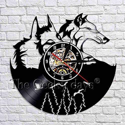fdgdfgd Reloj de Pared con Disco de Vinilo con diseño de Lobo Reloj de Pared con decoración de Animales creativos en casa | Reloj de Pared Luminoso de 7 Colores.