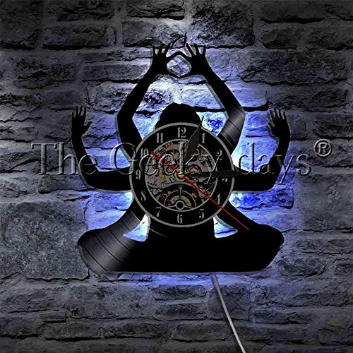 fdgdfgd Reloj de Pared con Registro de Vinilo con luz LED de Registro de CD clásico Mandala Yoga Fitness Deportes decoración Pared año Nuevo