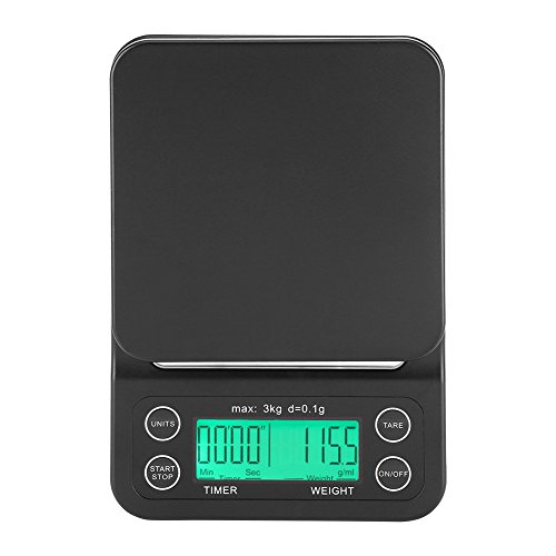 Fdit Báscula Digital Cocina de Café Electrónico de Goteo de Escala de Comida de 3KG / 0.1g LCD Digital Que Pesa con Contador de Tiempo (Verde)