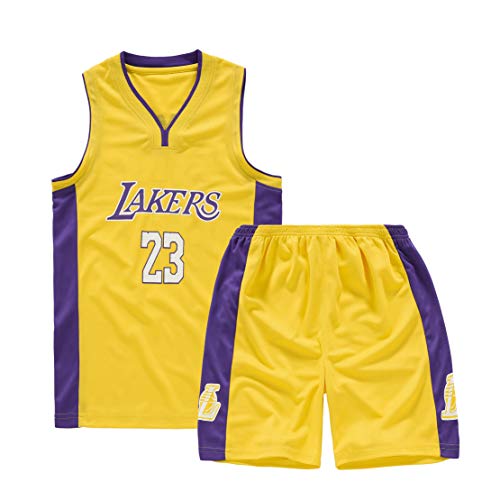 FDSEW Jersey de Entrenamiento de Baloncesto para niños Junior, Lakers Lebron James No. 23 Top + Shorts Chaleco, Jersey de Malla de Secado rápido, Adecuado para la Competencia-Brightyellow-L